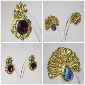 SALE! Vintage Avon Earrings Set of 2 Red Pineapples & AB Pretty Peacocks Pierced